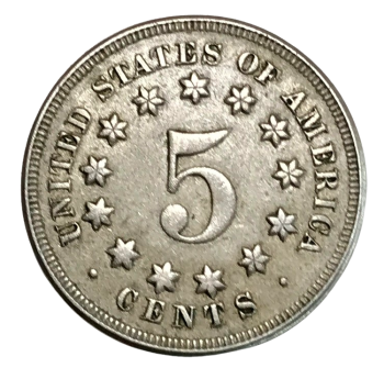 1867 No Rays Shield Nickel XF EF Extremely Fine 5c