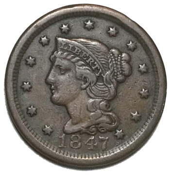 1847 Braided Hair Large Cent VF